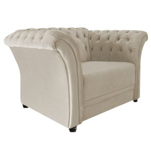 Poltrona Decorativa Chesterfield Sofia Suede Bege- ADJ Decor
