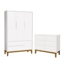 Ver imagem 1 de Jogo de Quarto Infantil Classic Guarda Roupa 3 Portas e Cômoda 6 Gavetas Branco Fosco com Pés Amadei