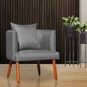 Ver imagem 2 de Poltrona Decorativa Liz Linho Pés Palito Madeira - Estopar Poltrona Liz Linho Linho Cinza