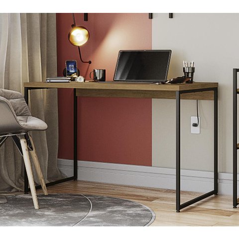 Mesa de Escritório Industrial 136 cm - Freijó/Preto