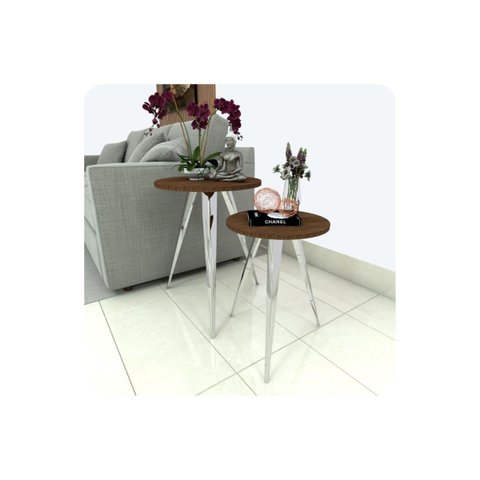 Conjunto 2 Mesinhas Lateral Canto Sala Quarto Redonda C.m Fs