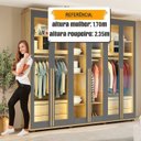 Ver imagem 5 de Guarda-Roupa Casal 6 Portas com Vidro Reflecta e LED 4 Gavetas Internas 3 Maleiros Royal Cinza/Cinamomo Grafite