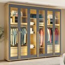 Ver imagem 1 de Guarda-Roupa Casal 6 Portas com Vidro Reflecta e LED 4 Gavetas Internas 3 Maleiros Royal Cinza/Cinamomo Grafite