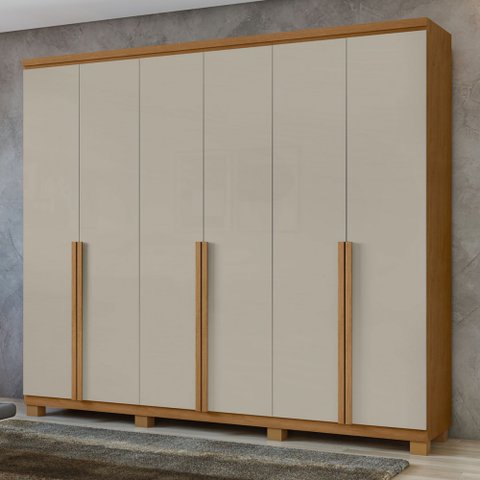 Guarda-roupa Casal Alonzo 6 Portas 4 Gavetas 100% Mdf Amêndoa Clean/off White - Móveis Lopas