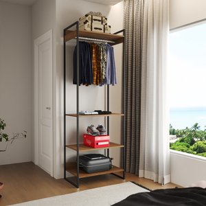 Modulo Closet Industrial Cabideiro Ferro Preto Amêndoa