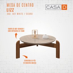 Mesinha de Centro Lizz Oblonga Off White/cedro       - 3