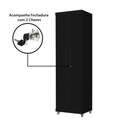 Armário Multiuso 2 Portas com Chave Organizador Home Office Lavanderia Preto - Lh Móveis - 8
