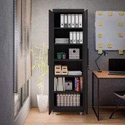 Armário Multiuso 2 Portas com Chave Organizador Home Office Lavanderia Preto - Lh Móveis - 12
