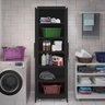 Armário Multiuso 2 Portas com Chave Organizador Home Office Lavanderia Preto - Lh Móveis - 5