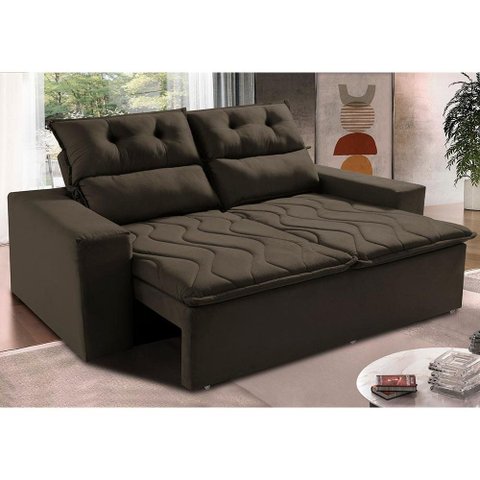 Sofá 3 Lugares Retrátil e Reclinável 1.80m Cama Inbox Smal com Bordado Pantográfico Suede Café