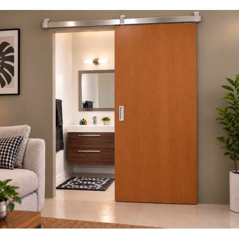 Porta de Correr Lisa Natural Kit Aluminio Polido 210x82