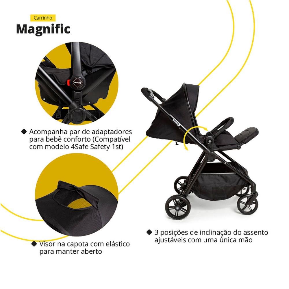 Carrinho com Bebê Conforto Travel System Magnific 5 em 1 Full Black - Safety 1st - 9