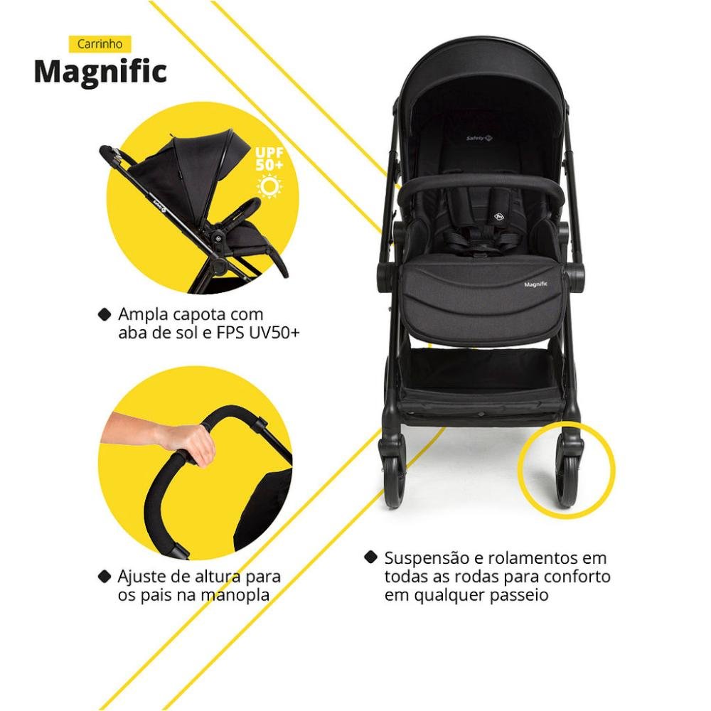 Carrinho com Bebê Conforto Travel System Magnific 5 em 1 Full Black - Safety 1st - 6