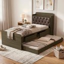 Ver imagem 2 de Bicama Solteiro Capitone 220x98 Cm com Bau e Cama Auxiliar Mdf Castanho Nogal Decmade