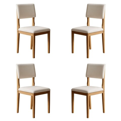 Kit 4 Cadeiras para Sala de Jantar Pés Madeira Maciça Carol Bege/Cinamomo/Veludo Palha