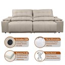 Ver imagem 3 de Sofá com Porta Copos Carregador USB Ret Rec Arizona 2,00m Velosuede - Netsofas - Bege