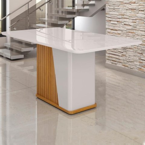 Mesa de Jantar Harmonia 6 Lugares com Tampo de Vidro Naturale/Off White