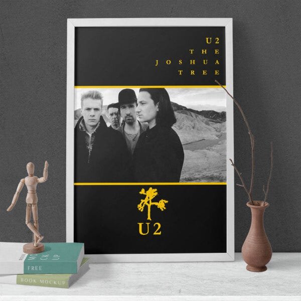 Quadro Decorativo A2 U2 The Joshua Tree Album Cover Capa Rock Moldura Branca Decoração QB42x60-23 - 2