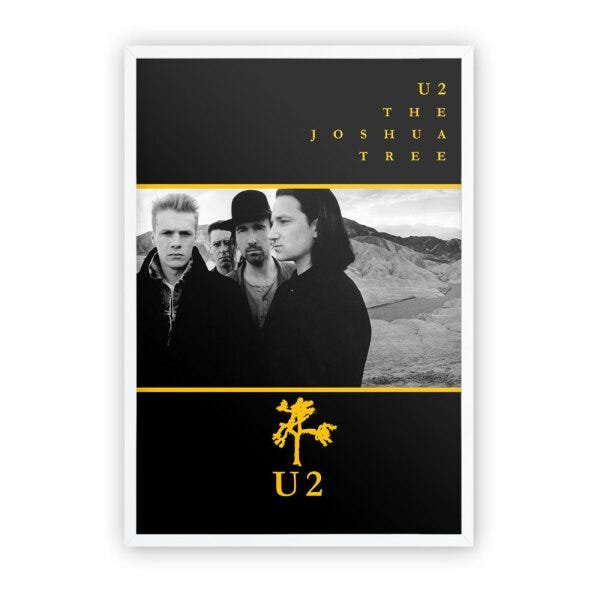 Quadro Decorativo A2 U2 The Joshua Tree Album Cover Capa Rock Moldura Branca Decoração QB42x60-23 - 1
