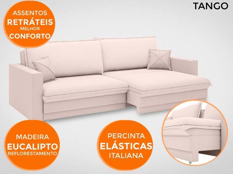 Sofá Tango 2,60M Sem Caixa, Retrátil e Reclinável Velosuede Areia - Netsofás - 5