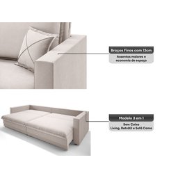 Sofá Tango 2,60m sem Caixa, Retrátil e Reclinável Velosuede Areia - Netsofás - 5 Sofá Tango 2,60m sem Caixa, Retrátil e Reclinável Velosuede Areia - Netsofás - 5