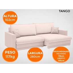 Sofá Tango 2,60M Sem Caixa, Retrátil e Reclinável Velosuede Areia - Netsofás - 7