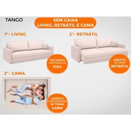 Sofá Tango 2,60M Sem Caixa, Retrátil e Reclinável Velosuede Areia - Netsofás - 2