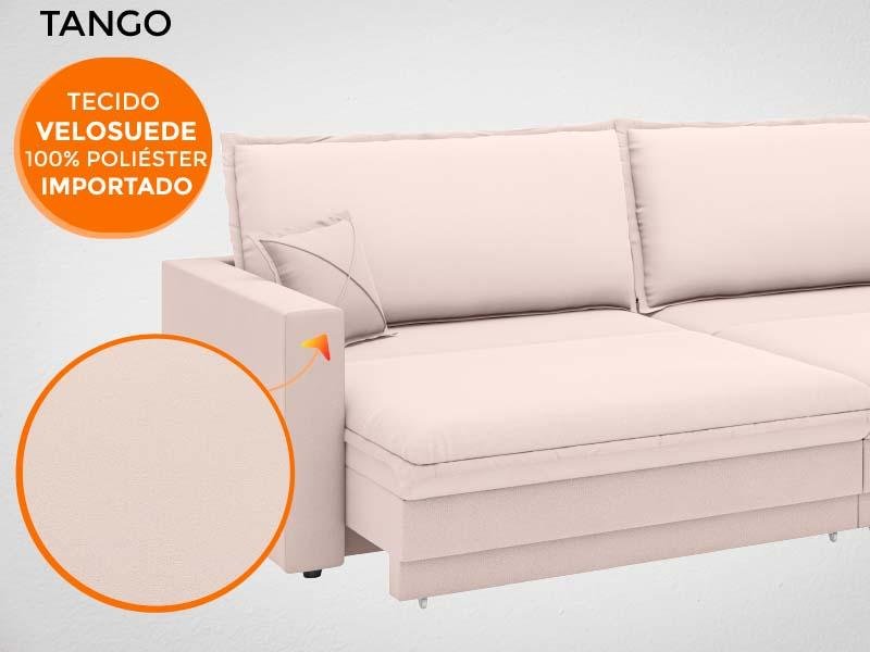 Sofá Tango 2,60M Sem Caixa, Retrátil e Reclinável Velosuede Areia - Netsofás - 6