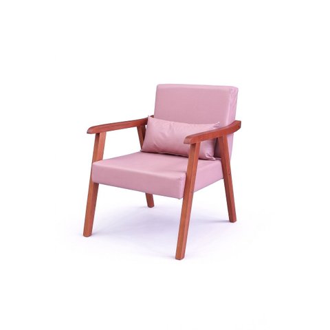 Poltrona Aurora Pés de Madeira Estofada Corino C/ Almofada:rosa