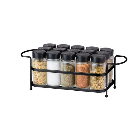 Porta Temperos Condimentos 15 Potes Vidro Suporte Preto - Cód 08329