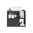 Ver imagem 4 de Gabinete de Banheiro Suspenso 60cm com 2 Nichos 1 Porta Basculante e 1 Gaveta com Cuba BH8005 Preto/Mel/Grafite
