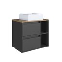 Ver imagem 2 de Gabinete de Banheiro Suspenso 60cm com 2 Nichos 1 Porta Basculante e 1 Gaveta com Cuba BH8005 Preto/Mel/Grafite