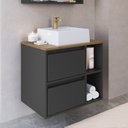 Ver imagem 1 de Gabinete de Banheiro Suspenso 60cm com 2 Nichos 1 Porta Basculante e 1 Gaveta com Cuba BH8005 Preto/Mel/Grafite