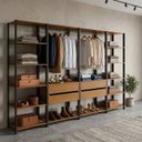 Ver imagem 1 de Guarda-Roupa Closet Modulado Siena 264cm 4 Gavetas 2 Cabideiros e 12 Prateleiras Yescasa Marrom/Cedro Madeirado/Preto