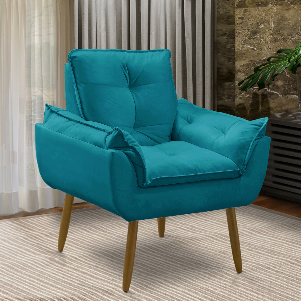 Poltrona Decorativa Opala Sala Suede Luxo - Arapongas Decor:azul Turquesa