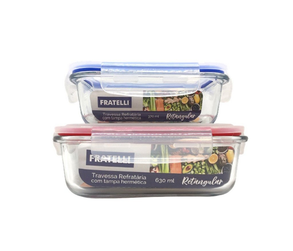 Kit 4 Travessas Refratária Vidro Com Tampa Hermética Premium 370ml e ...
