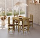 Ver imagem 1 de Conjunto Mesa Nogueira De Madeira 88x88 Com 4 Cadeiras Estofadas Para Cozinha Sala De Jantar Sfa