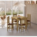 Ver imagem 1 de Conjunto Mesa Nogueira De Madeira 88x88 Com 4 Cadeiras Estofadas Para Cozinha Sala De Jantar Sfa