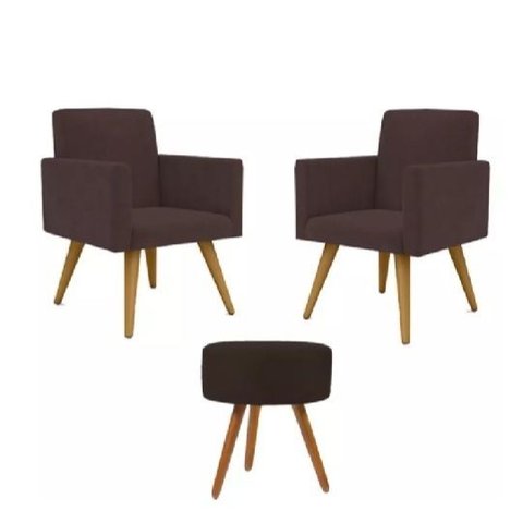 Kit de Poltronas Talita C/ Puff - Suede Marrom - Poltronas Decorativas