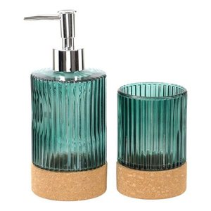Kit Lavabo Porta Sabonete Líquido Vidro Banheiro Escova 029