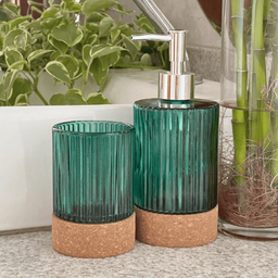 Kit Lavabo Porta Sabonete Líquido Vidro Banheiro Escova 029 - 2