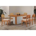 Ver imagem 1 de Sala Jantar Mesa Pietá Tampo Curvo 180cm+6 Cadeiras Havana Naturale/off White - Suede Creme -