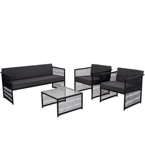 2 Poltronas 01 Namoradeira e Mesa Centro Santiago Fio Fibra Aço Carbono Encosto e Assento Estofado