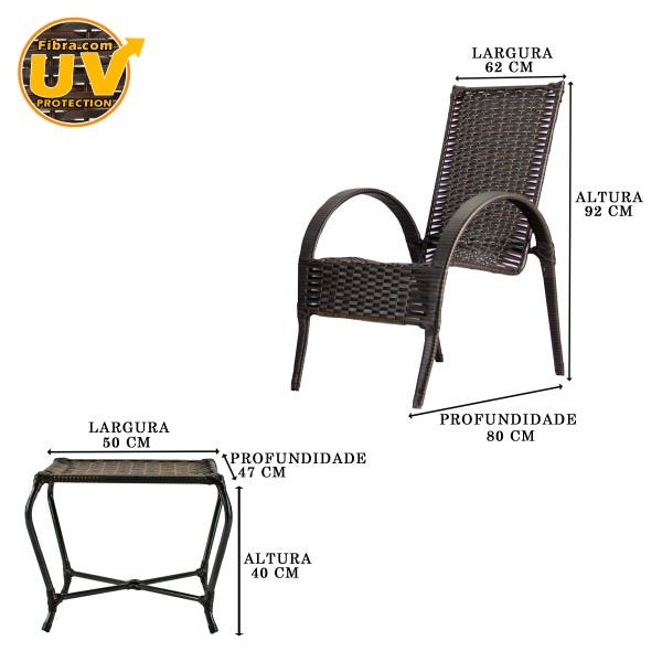 Conjunto área com 4 cadeiras e mesa de centro Napoly, edícula, varanda, sacada - vim/ fibra sintétic - 2