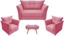Ver imagem 1 de Kit Namoradeira + 2 Poltronas Decorativa Isis + 1 Puff Retangular Suede Rosa Pés Madeira Mz Decor