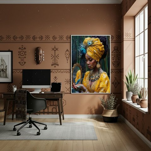 Quadro Decorativo Oxum - Orixá Reverenciada - 70x50cm:moldura Branca