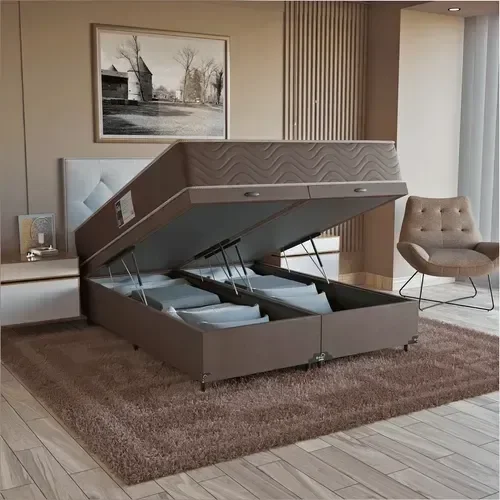 Cama Box Baú Queen + Colchão Prime Espuma D45 Marrom Suede Marrom/marrom