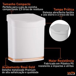 Lixeira de Pia 2,5 Litros Eleganza Detalhe Cobre Rosé Gold Cozinha - Branco/Cobre - 2