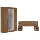 Ver imagem 1 de Guarda Roupa Casal Ripado 4 Portas Buriti com Espelho e Cabeceira Casal Loanda com Gavetas Jatob