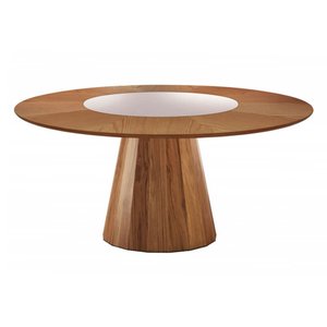 Mesa de Jantar Allure Cinamomo com Vidro 150cm Fabrispuma 150x150